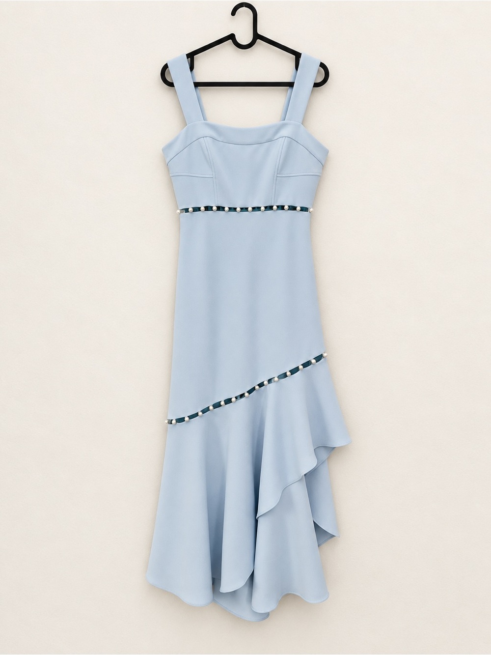 Jonathan Simkhai Houston Sky Blue Pearl Asymmetric Midi Dress Size 2